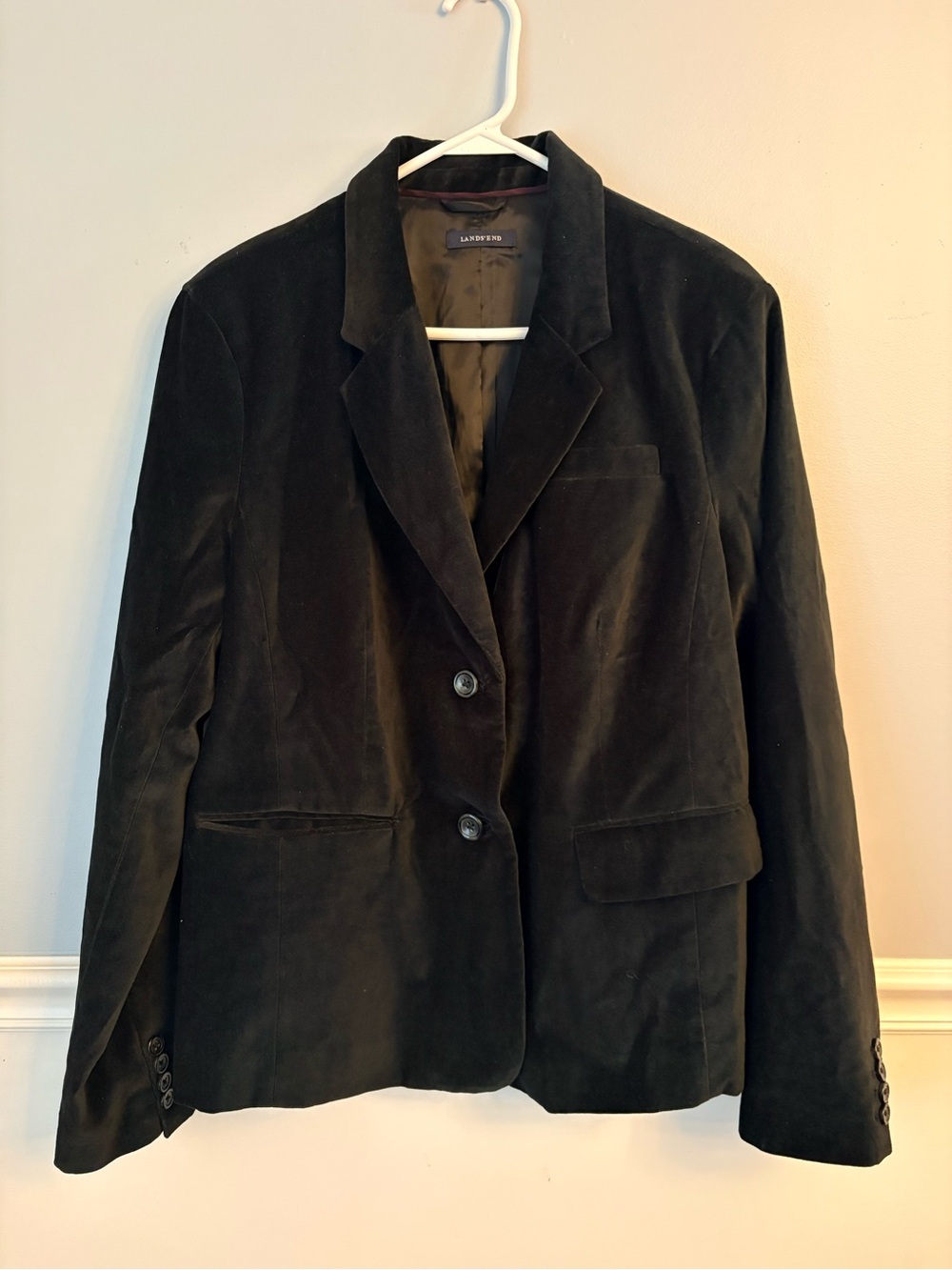 Lands' End Black Velvet Tailored Blazer Y2K Vibes Single Breasted Suit Jacket